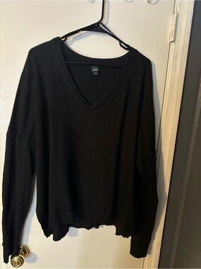 wild fable Black Ribbed V-Neck Women's Sweater